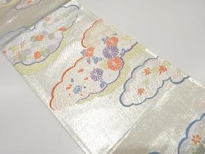 雲取りに桐・菊・梅模様織り出し　袋帯